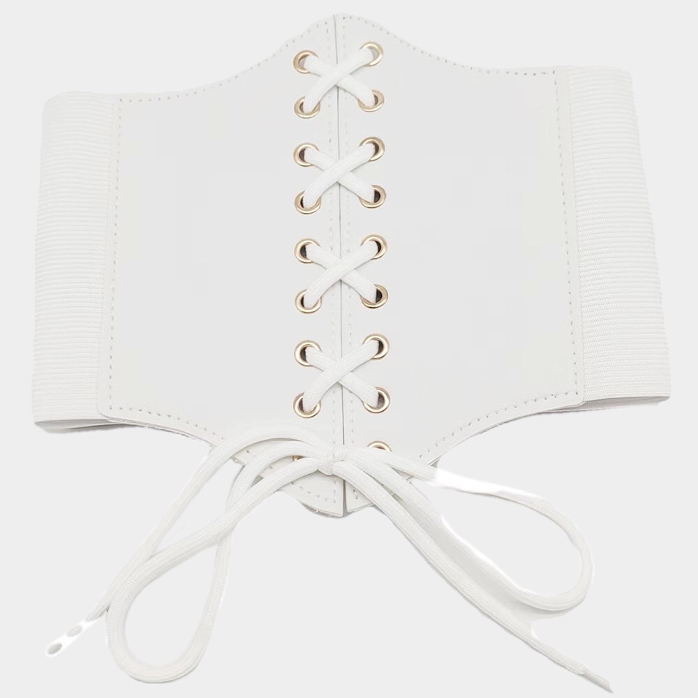 White & Gold Wide Waist Corset Statement Belt
